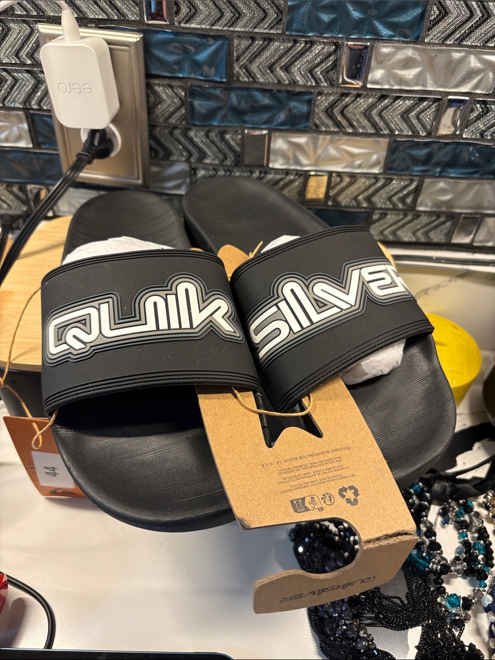 Quiksilver Black Slide Sandals with White Logo